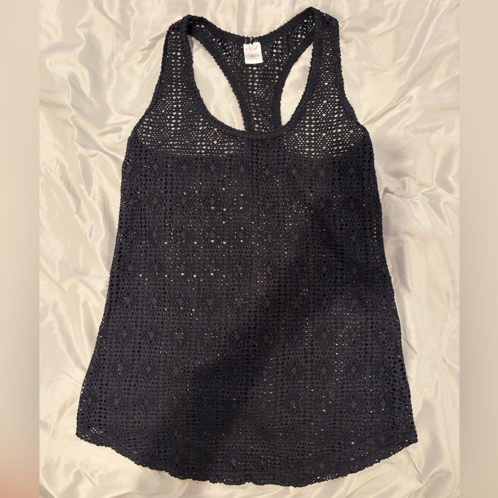 Black Crochet Racerback Tank Top — Women's Knit Layering Tank
